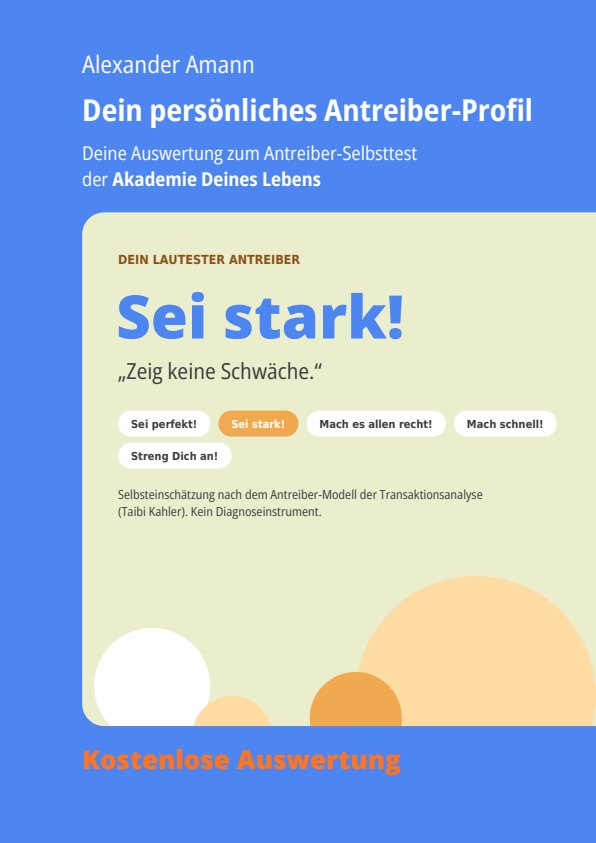 Deckblatt: Dein persönliches Antreiber-Profil, Sei stark!