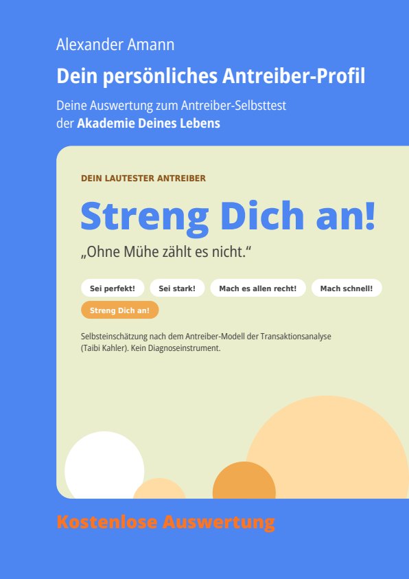 Deckblatt: Dein persönliches Antreiber-Profil, Streng Dich an!