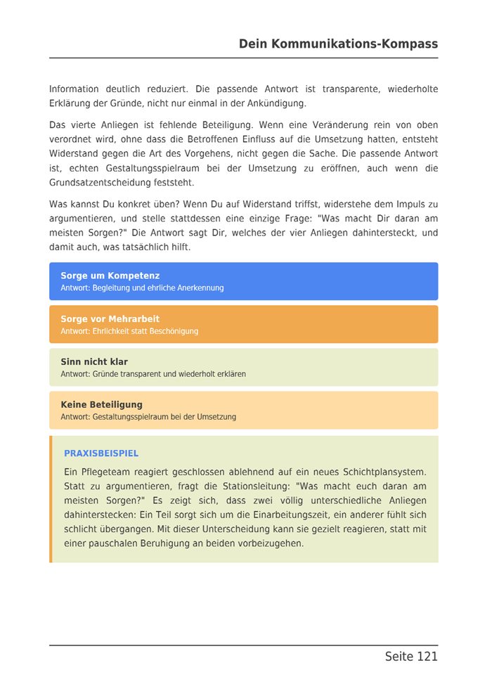 E-Book-Seite mit den vier Anliegen hinter Widerstand und einem Praxisbeispiel.