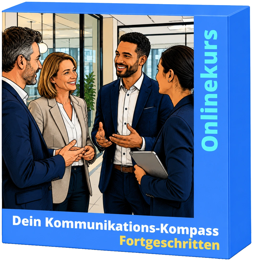 Kursbox des Onlinekurses „Dein Kommunikations-Kompass Fortgeschritten“.