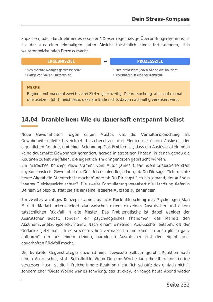 E-Book-Seite mit dem Vergleich von Ergebnisziel und Prozessziel und einem Merkkasten.